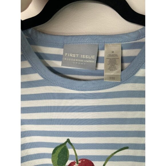 First Issue Liz Claiborne Blue White Striped Cherry Tank y2K Size Medium… - Picture 9 of 11